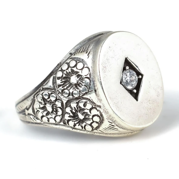 925 Ayar Gümüş Beyaz Zirkon Taşlı Oval Ayna Yüzük - Resim 2