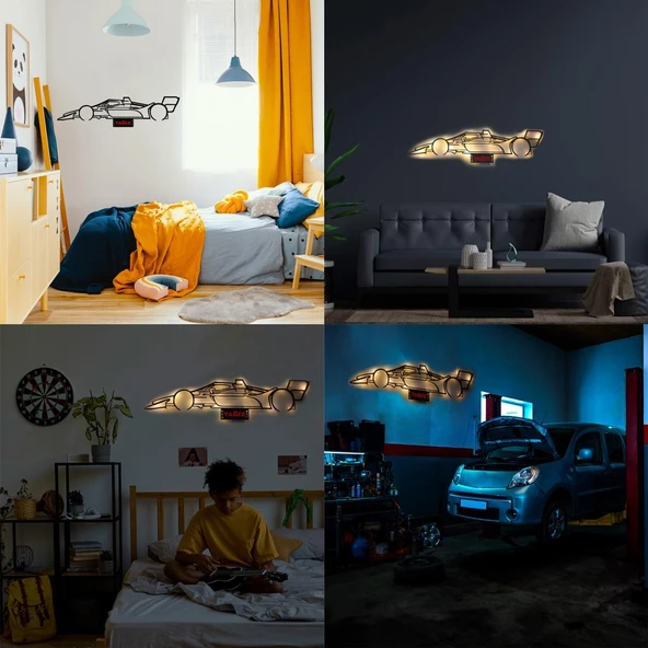 Veraart Işıklı Kişiselleştirilebilir Araba Temalı Tablo Formula 1 F1 Dekoratif Gece Lambası 80 cm - 8