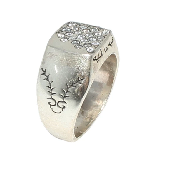 925 Ayar Gümüş Kare Fihi Ma Fih Model Erkek Yüzük - Resim 7