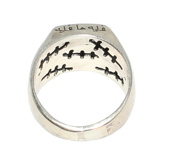 925 Ayar Gümüş Kare Fihi Ma Fih Model Erkek Yüzük - Resim 4