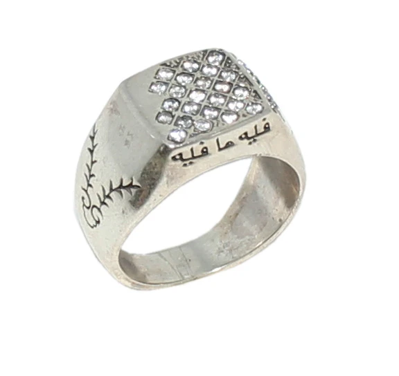 925 Ayar Gümüş Kare Fihi Ma Fih Model Erkek Yüzük - Resim 3