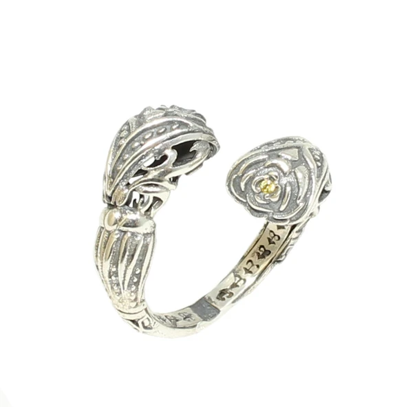 925 Ayar Gümüş Sarı Taşlı Çapraz Yüzük - Resim 2