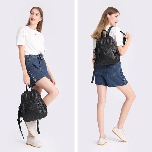 Yıkama Deri Orta Boy Kadın Sırt Çantası 21-K Barcelona 1846 - 5