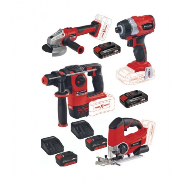 Einhell TE-CI 18 BL Vidalama Herocco 18 v Kırıcı Axxio 18/125 Taşlama TE-JS 18/80 Dekupaj 2x4.0+2x2.5ah Akülü Set