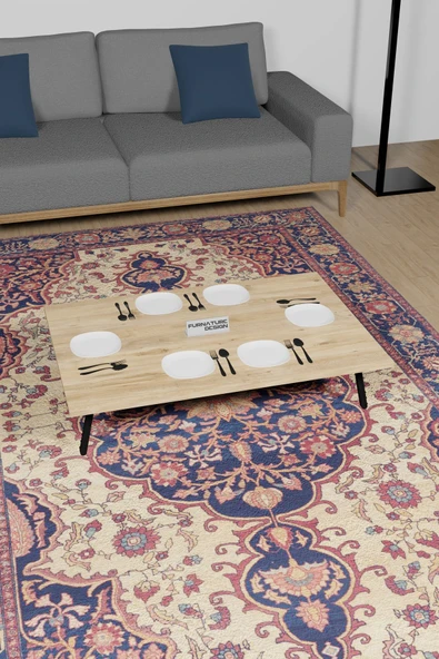 60x90 Cm Yer Sofrası Katlanır Ayaklı Portatif Yemek Hamur Açma Masası Atlantik Çam - 2