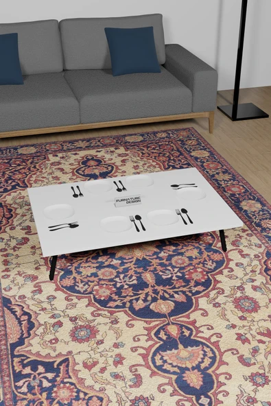 60x90 Cm Yer Sofrası Katlanır Ayaklı Portatif Yemek Hamur Açma Masası Beyaz - 2