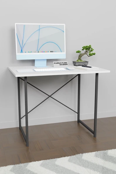 60x90 Çalışma Masası Metal Ayaklı Ders Çalışma Ofis Masası Beyaz - 3