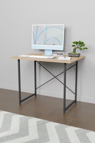60x90 Çalışma Masası Metal Ayaklı Ders Çalışma Ofis Masası Atlantik Çam - 2