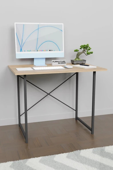 60x90 Çalışma Masası Metal Ayaklı Ders Çalışma Ofis Masası Atlantik Çam - 3