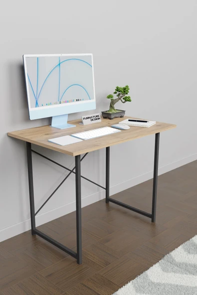 60x90 Çalışma Masası Metal Ayaklı Ders Çalışma Ofis Masası Atlantik Çam