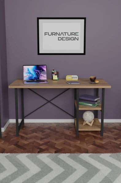 Çalışma Masası 2 Raflı Metal Ahşap 60x120 Ofis Bilgisayar Masası Atlantik Çam - 2