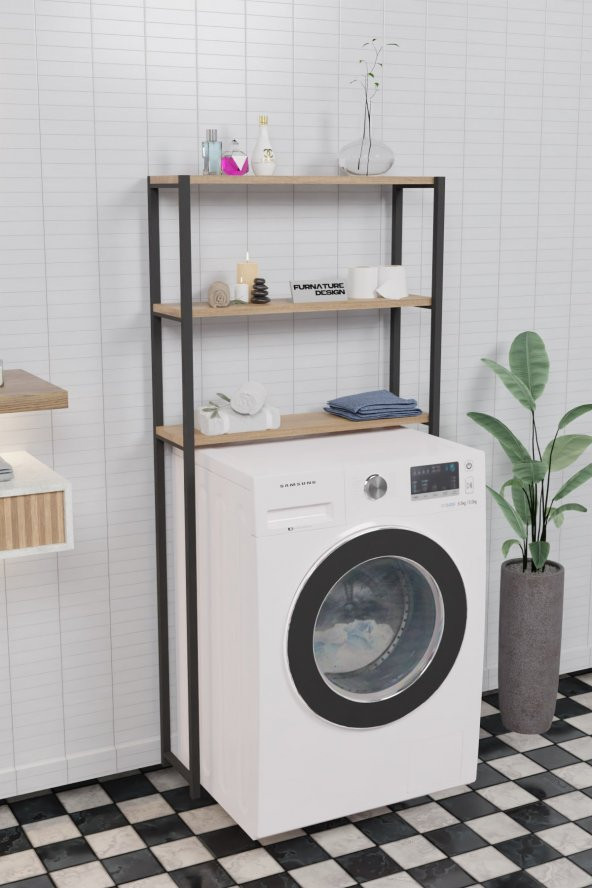 Çamaşır Makinası Üstü 3 Raflı Banyo Düzenleyici WC Klozet Üstü Raf Atlantik Çam