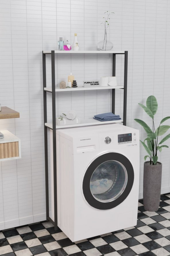 Çamaşır Makinası Üstü 3 Raflı Banyo Düzenleyici WC Klozet Üstü Raf Beyaz