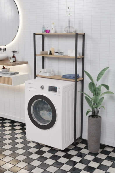 Çamaşır Makinası Üstü 3 Raflı Banyo Düzenleyici WC Klozet Üstü Raf Atlantik Çam - 2