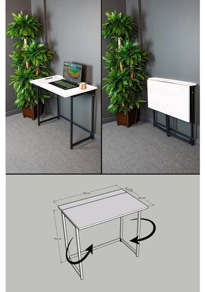 Katlanır Çalışma Masası 50x80 Cm Bilgisayar Laptop Mutfak Beyaz