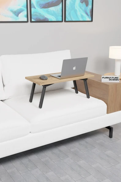 Katlanır Laptop Masası Çalışma Yatak Kahvaltı Masası 60x30 cm Atlantik Çam - 2