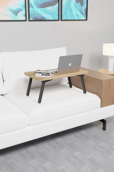 FurnatureDesign Katlanır Laptop Masası Sehpası Çalışma Yatak Kahvaltı Masası 60x35 Cm Atlantik Çam - 2