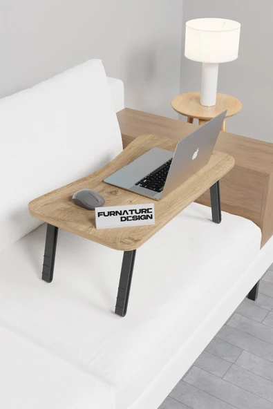 FurnatureDesign Katlanır Laptop Masası Sehpası Çalışma Yatak Kahvaltı Masası 60x35 Cm Atlantik Çam
