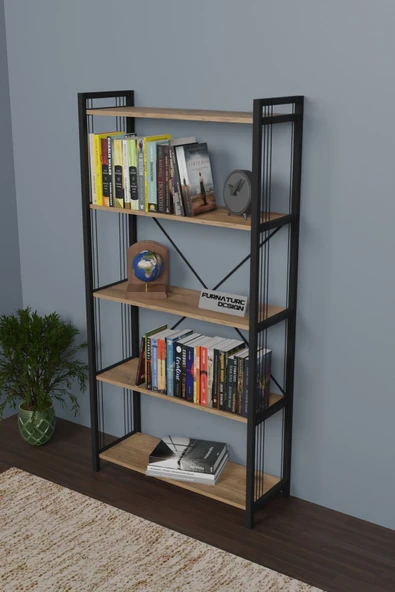 Metal Kitaplık 5 Raflı 180 cm Telli Büyük Kitaplık Atlantik Çam