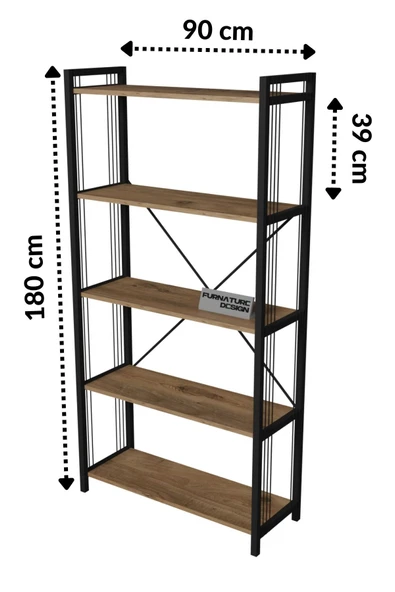 Metal Kitaplık 5 Raflı 180 cm Telli Büyük Kitaplık Atlantik Çam - 3