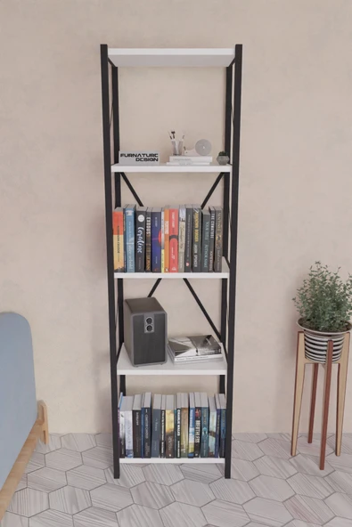 Metal Kitaplık 5 Raflı Dekoratif Kitaplık Beyaz - 2