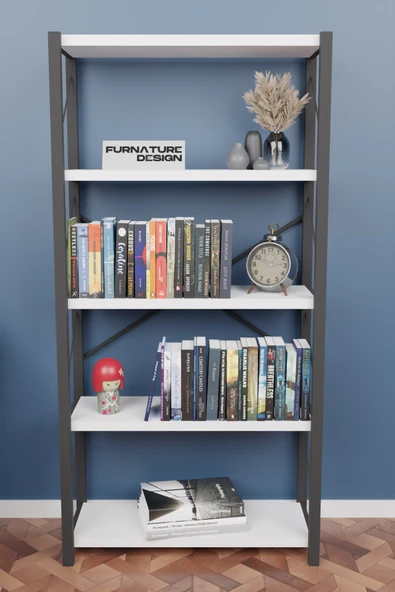 Metal Kitaplık 5 Raflı Dekoratif Kitaplık Beyaz - 2