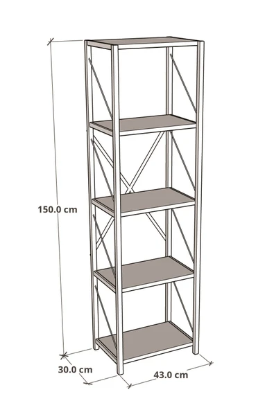 Metal Kitaplık 5 Raflı Dekoratif Kitaplık Atlantik Çam - 4