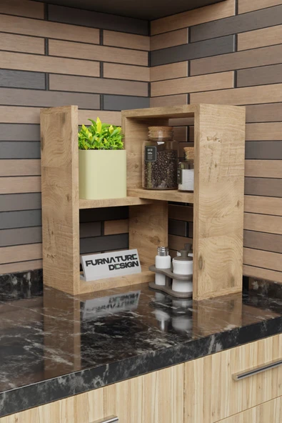 Tezgah Üstü Genişlik Ayarlı Modüler Puzzle Baharatlık Rafı Atlantik Çam - 4