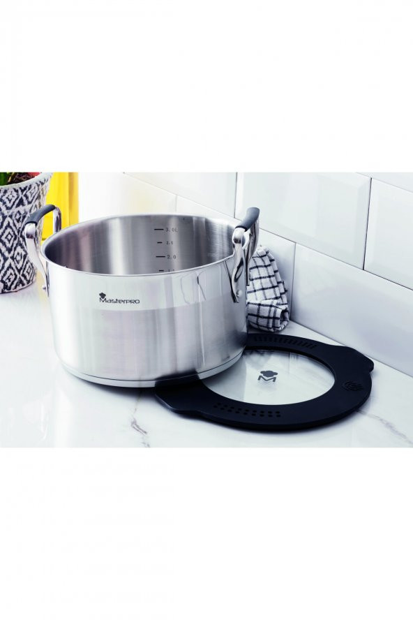 MasterPro Paslanmaz Çelik Tencere İndüksiyonlu İç içe geçme özellikli Çok fonksiyonlu tencere kapaklı 24 cm Smart serisi 3779 - 3