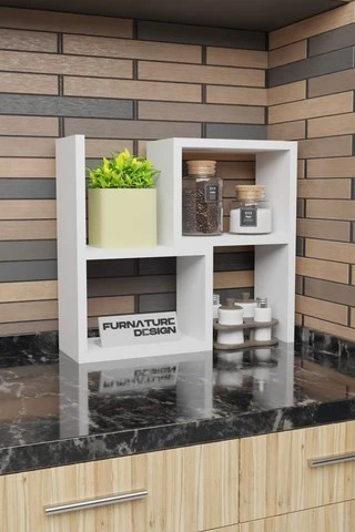 Tezgah Üstü Genişlik Ayarlı Modüler Puzzle Baharatlık Rafı Beyaz