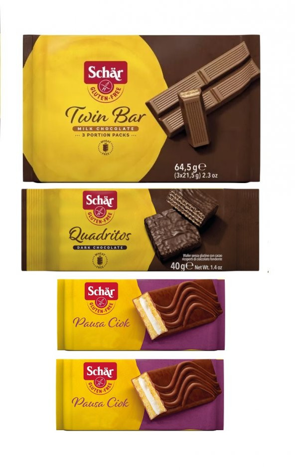 Schar Glutensiz 4lü Çikolata Set – Twin Bar, Quadritos, Pausa Ciok