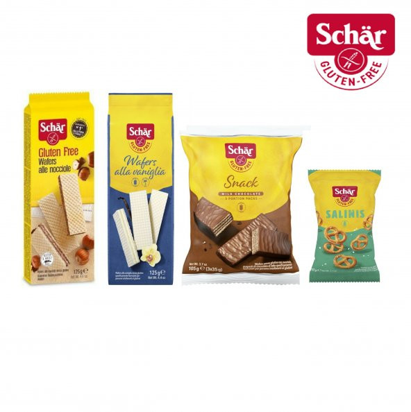 Schar Glutensiz Atıştırmalık 4lü Set Vanilyalı Fındıklı ve Snack Gofret, Salinis Kraker
