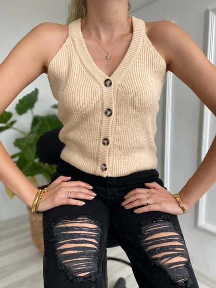 Kadın İtalyan Reglan Yelek Milk - 2