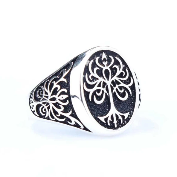 925 Ayar Gümüş Hayat Ağacı Desenli Erkek Yüzük ürün görseli 1