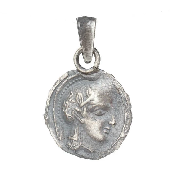 925 Ayar Gümüş Sezar Motifli Madalyon Kolye Ucu - Resim 4