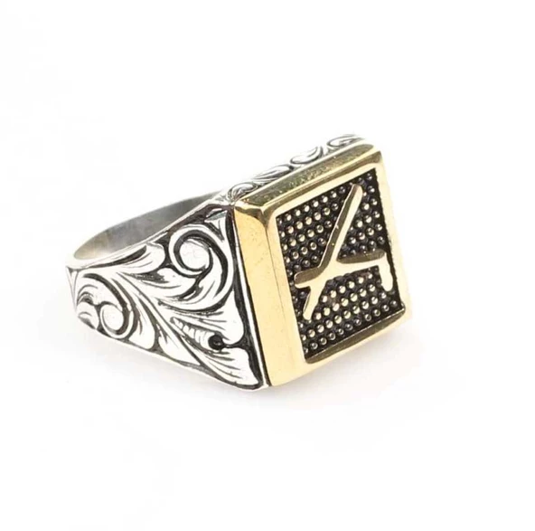 925 Ayar Gümüş ve Bronz Karışımı Desenli Çepni Boyu Erkek Yüzüğü ürün görseli 1