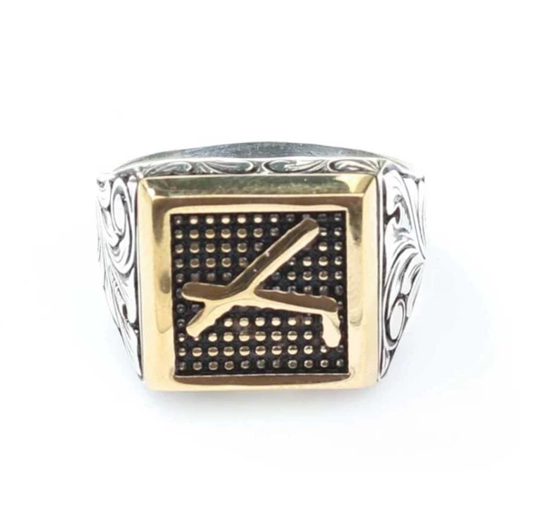 925 Ayar Gümüş ve Bronz Karışımı Desenli Çepni Boyu Erkek Yüzüğü - Resim 3