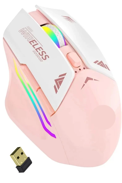 Blic Bwm1 Pembe RGB Şarjlı Kablosuz 1600DPI Işıklı Kablosuz Mouse