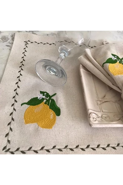 Limon Nakışlı Keten Amerikan Servis Tekli - Resim 3
