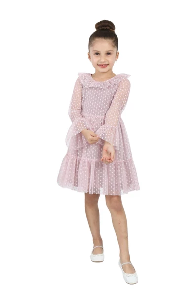 ÇocukYoluKids Puantiyeli Tüllü Pudra Kız Çocuk Elbise A1111141111016 - 2