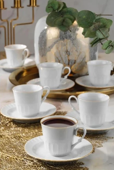 Güral Porselen Sedef Yaldızlı Çay Fincan Ve NescafeTakımı 6 Lı  SF02CT23