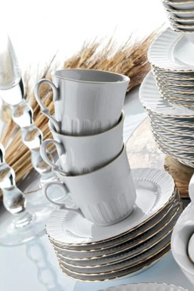 Güral Porselen Sedef Yaldızlı Çay Fincan Ve NescafeTakımı 6 Lı  SF02CT23 - Resim 2