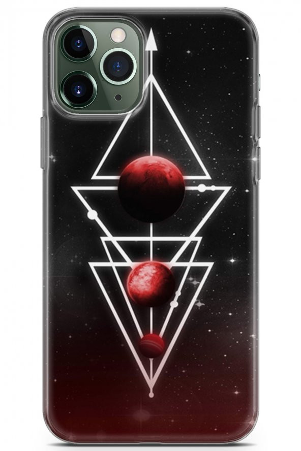 Apple iPhone 11 Pro Max Kılıf Seri Moon 03 Piramit Ay Arka Kapak Bordo