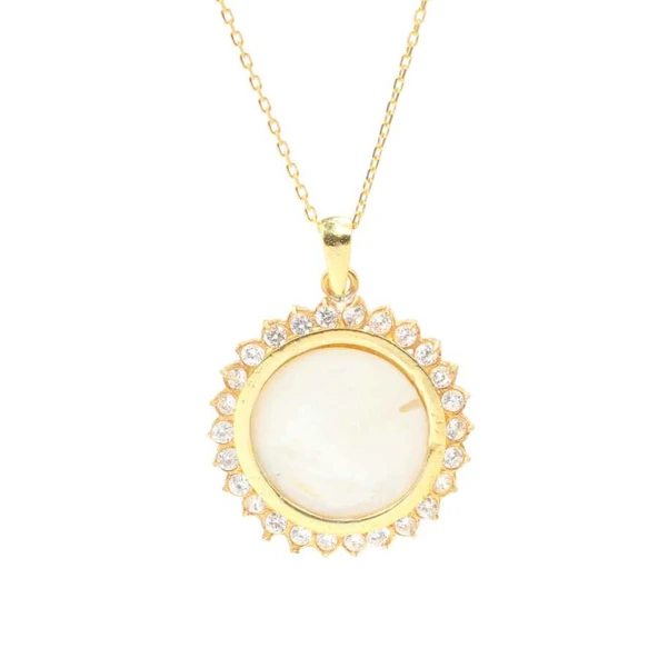 925 Ayar Gümüş Sedef Taşlı Güneş Kolye ürün görseli 1