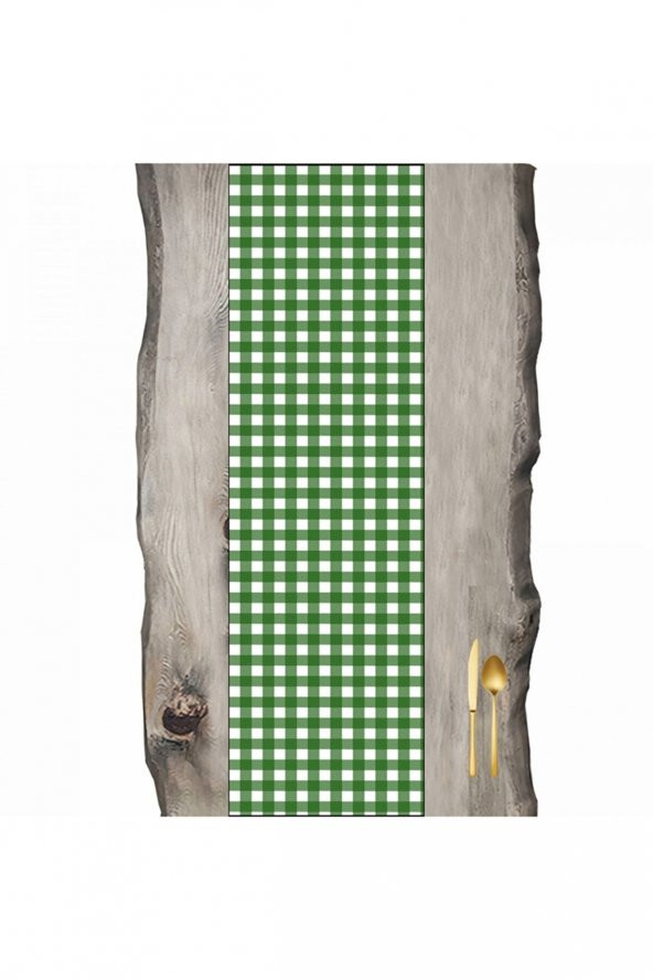 Koyu Yeşil Kare Desen Pötikare Ranır - Runner