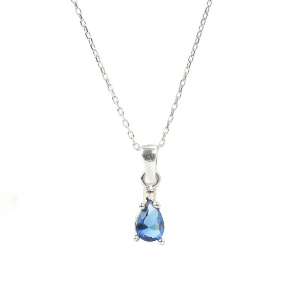 925 Ayar Gümüş Damla Safir Kolye ürün görseli 1