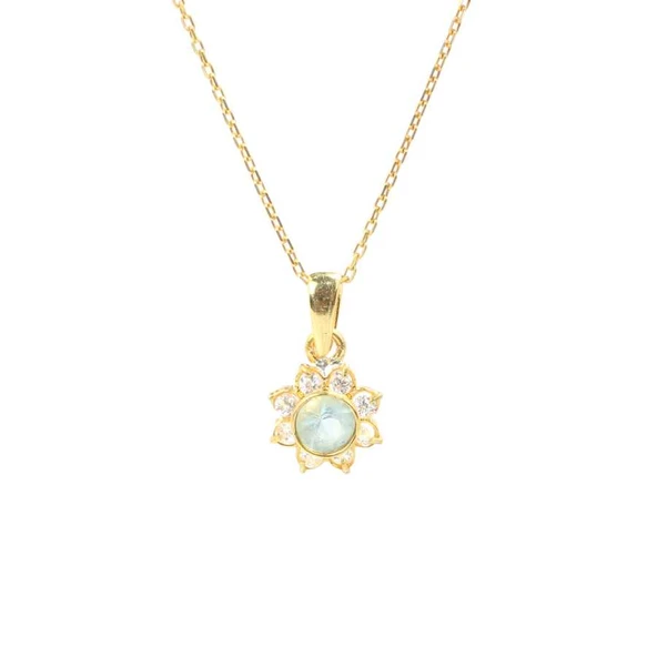 925 Ayar Gümüş Minik Çiçek Tasarım Akuamarin Kolye - Resim 2