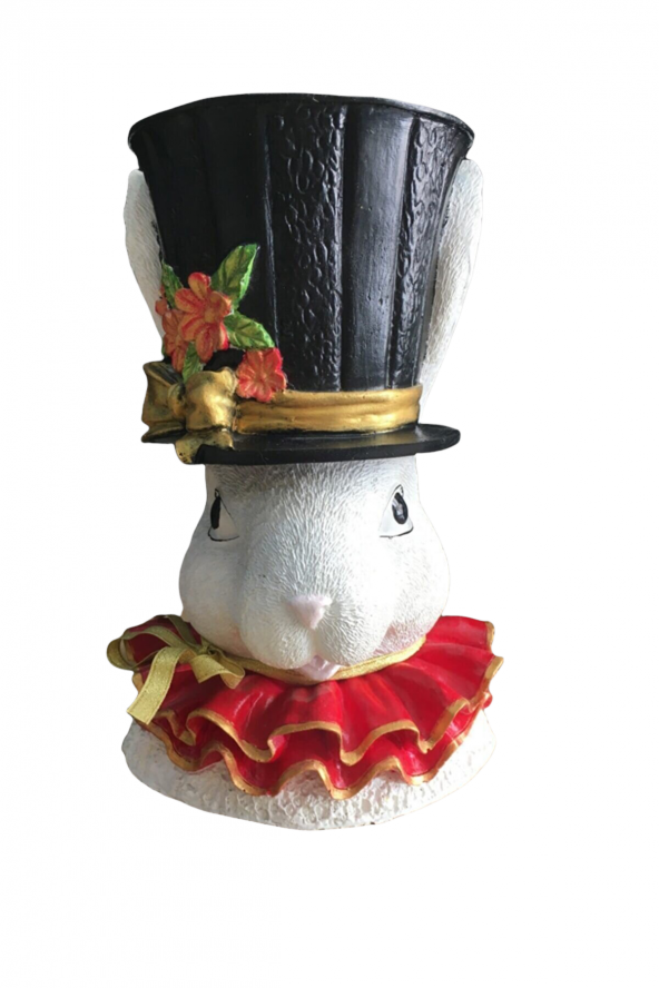 Paskalya Kırmızı Damalı Tavşan Saksı/Saksılık - 2