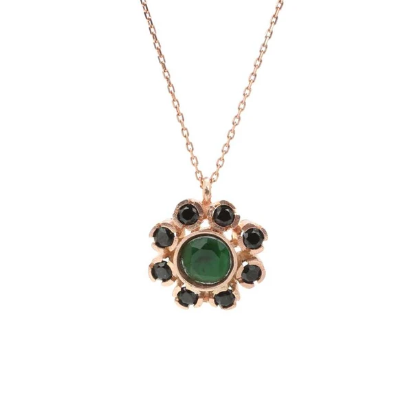 925 Ayar Gümüş Papatya Tasarım Zümrüt Kolye ürün görseli 1