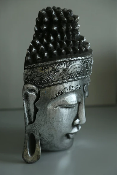 Gümüş Eskitme Görünümlü Buda Kafası / Askılı Duvar Dekoru - 30 cm - 3